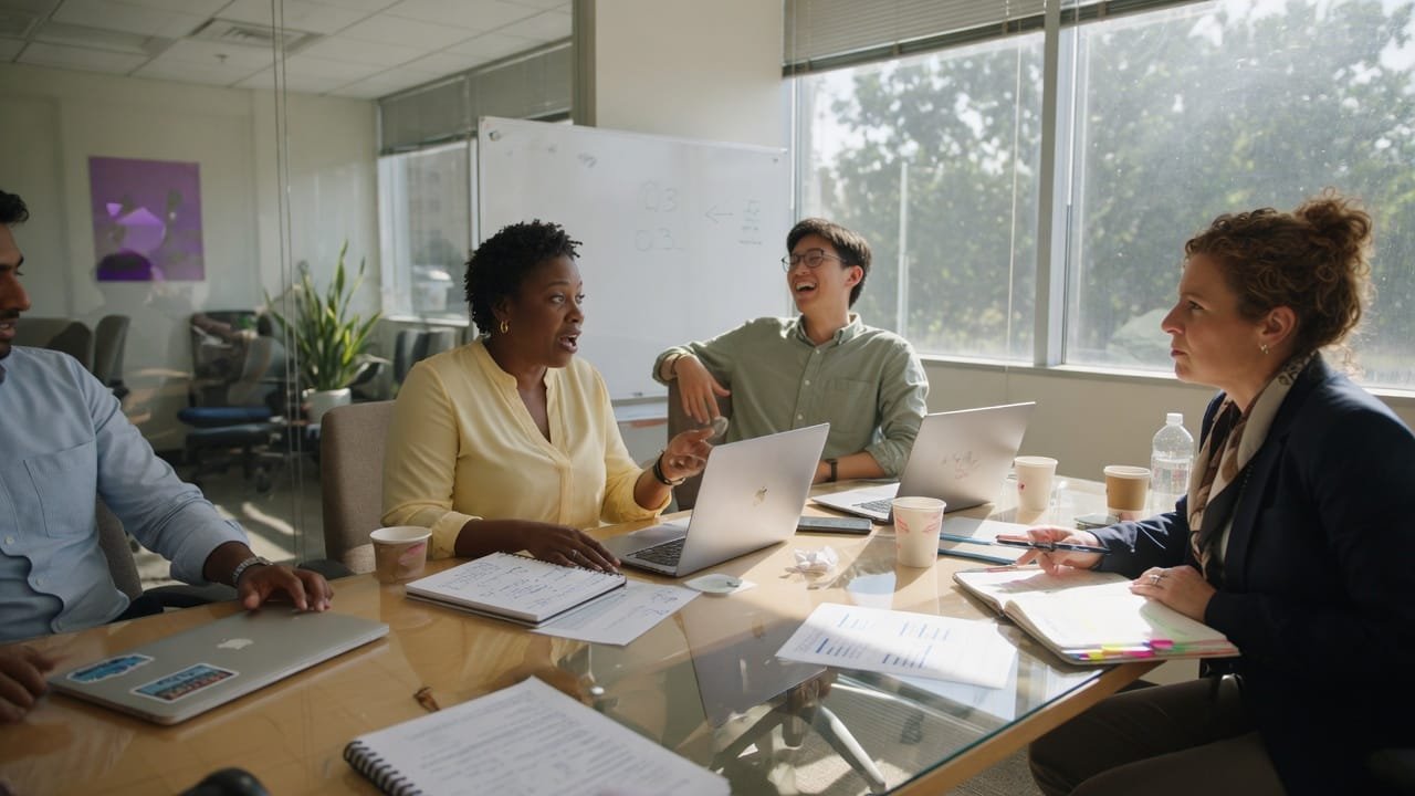 Leadership discussion in a modern office