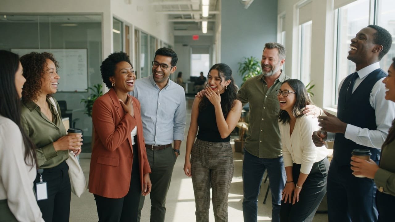 Colleagues collaborating in a bright office